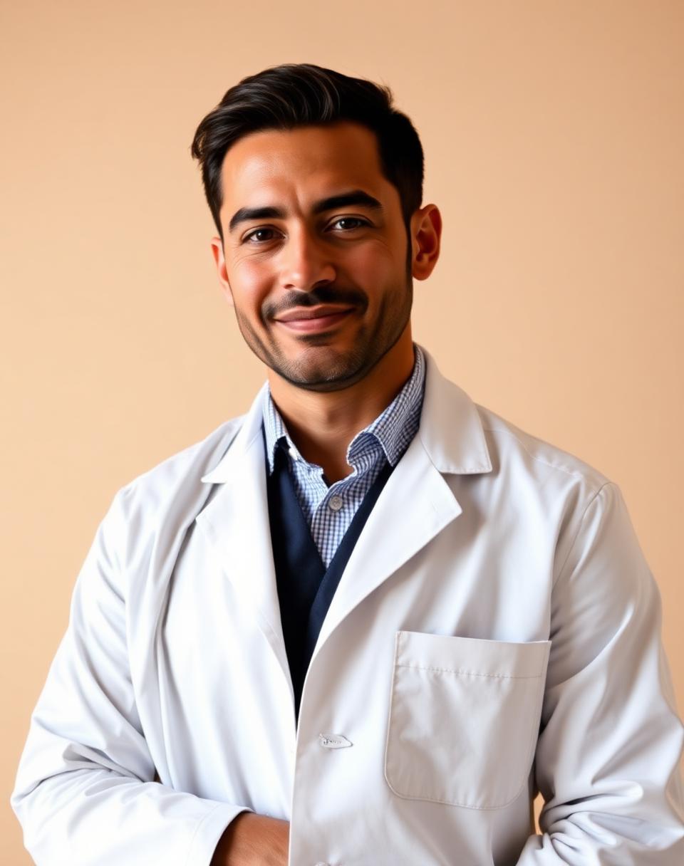 Retrato del Dr. Reynoso, odontólogo en Santiago